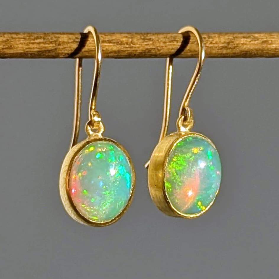 Handmade Opal Drop Earrings in Gold 14k 18k