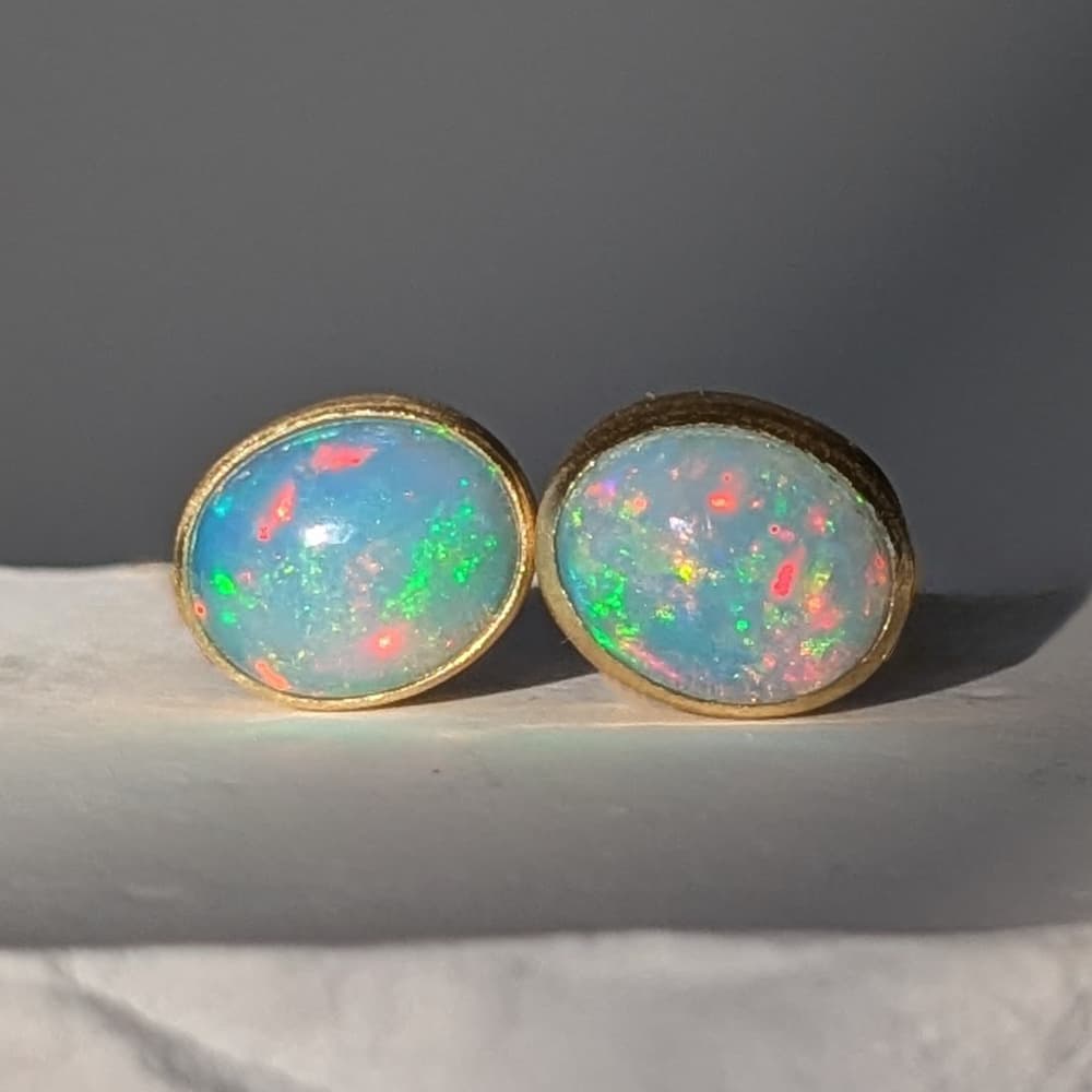 Handmade Opal Stud Earrings in Gold 14k 18k