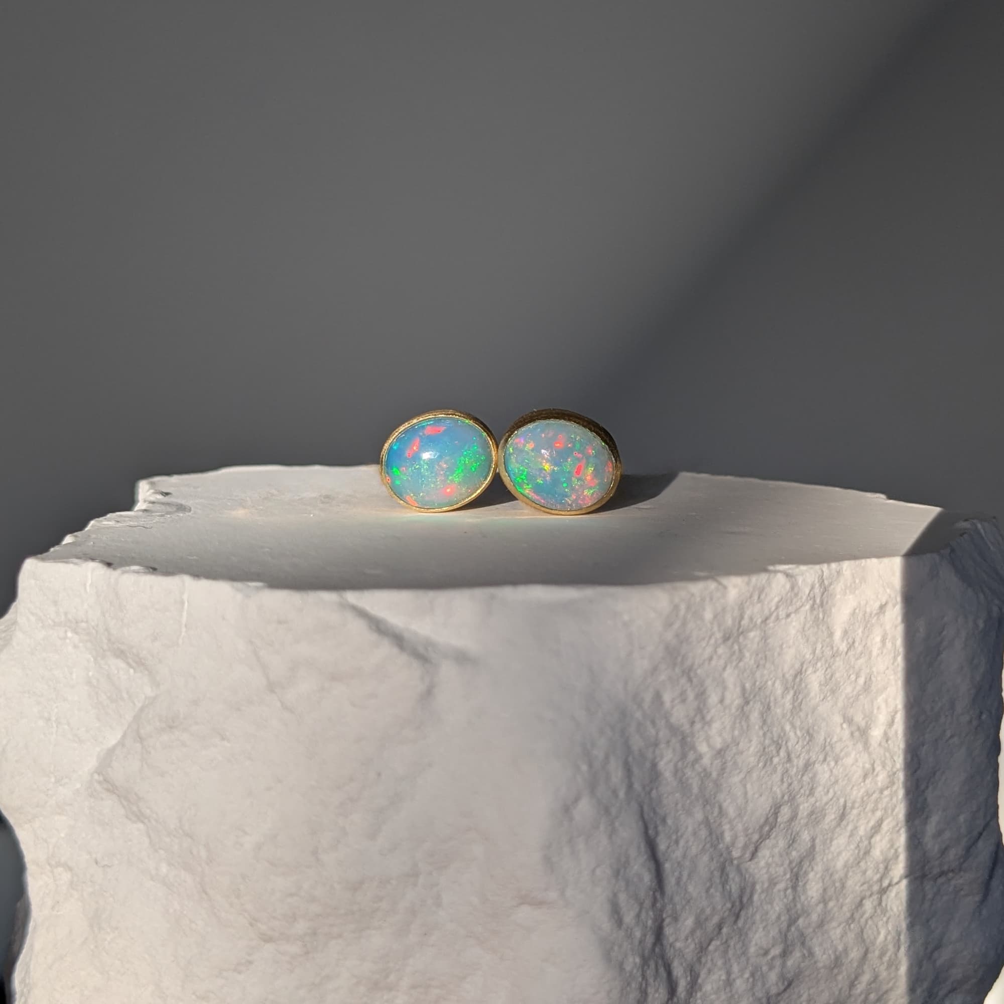 Handmade Opal Stud Earrings in Gold 14k 18k