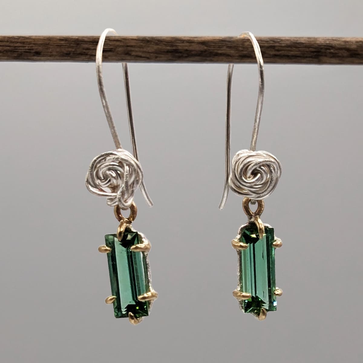Handmade Rose Tourmaline Earrings Gold Silver
