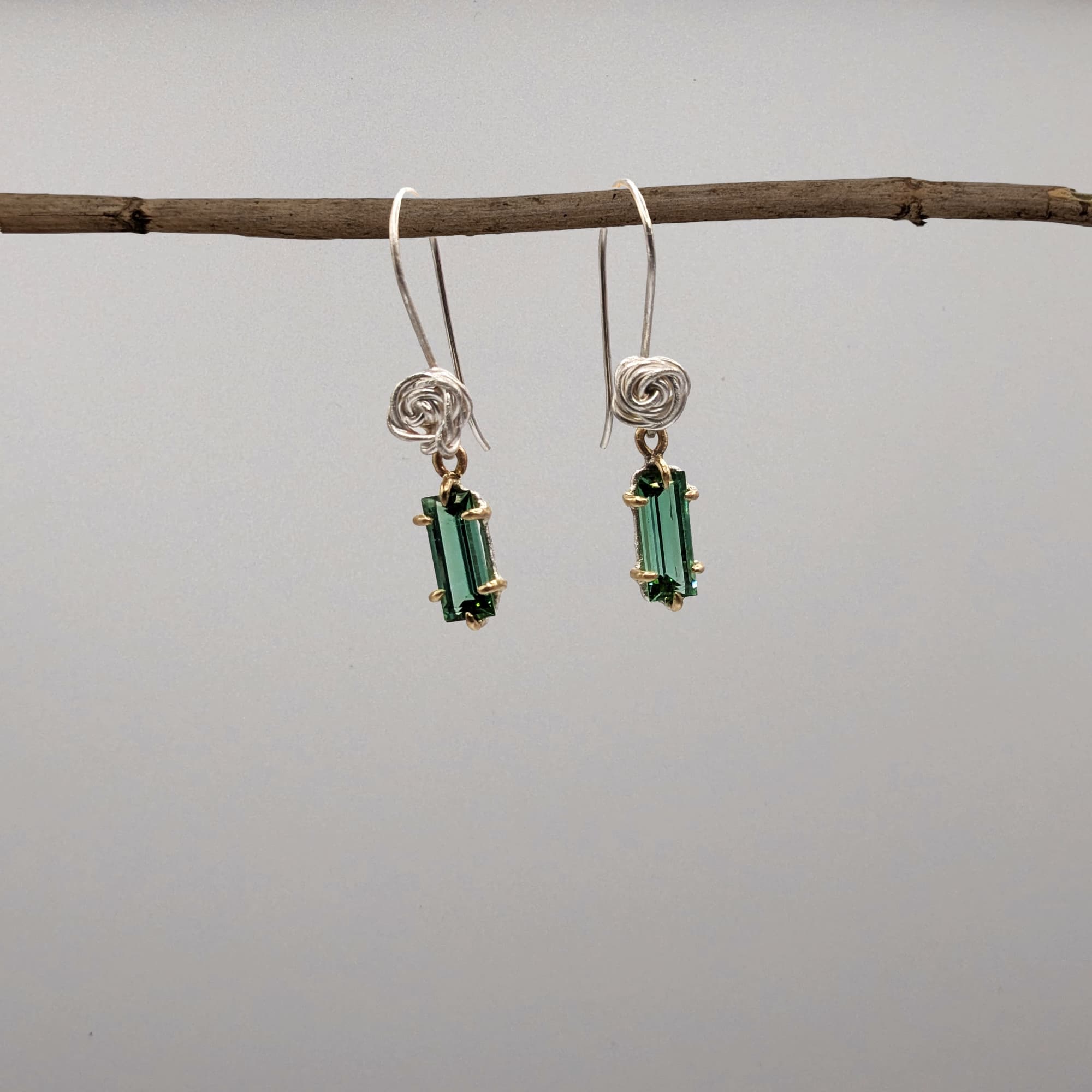 Rose Tourmaline Earrings Gold Silver Handmade