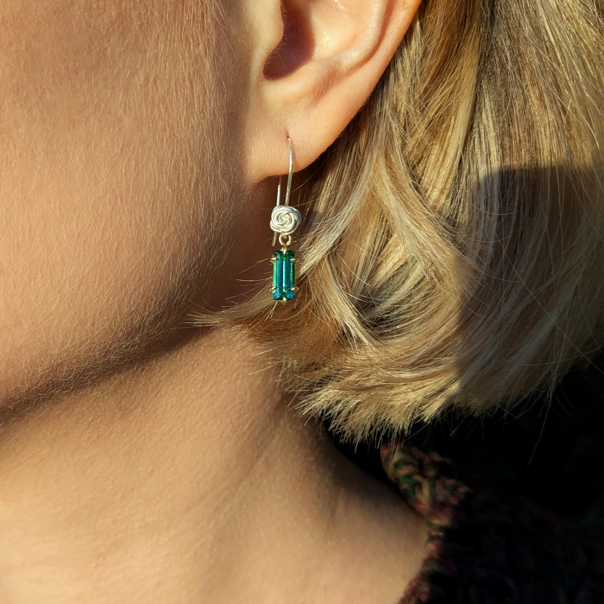 Rose Tourmaline Earrings Gold Silver Handmade