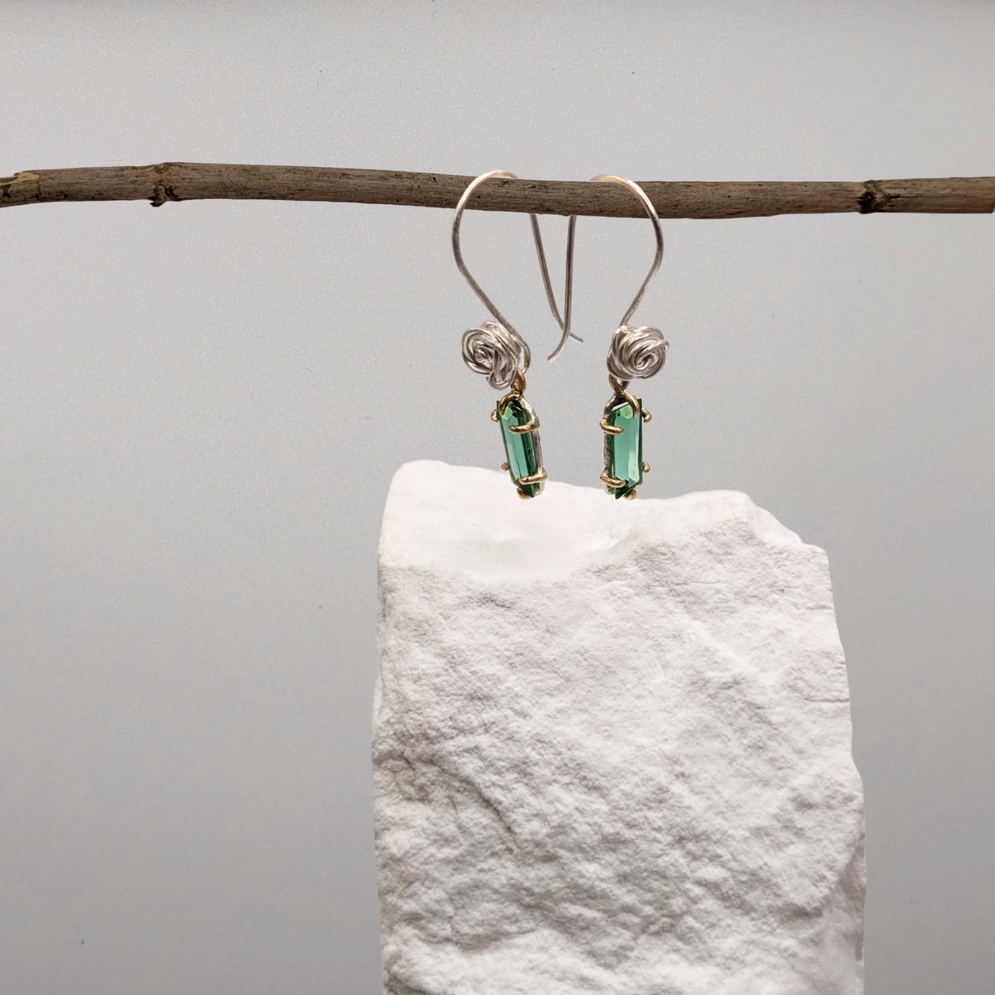 Rose Tourmaline Earrings Gold Silver Handmade
