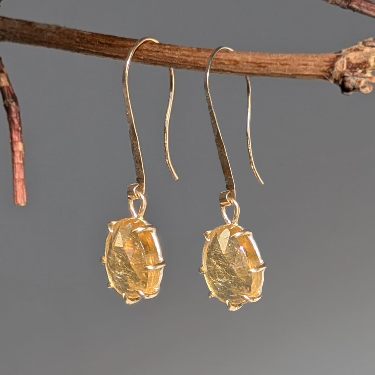 Citrine Earrings Gold Silver Handmade