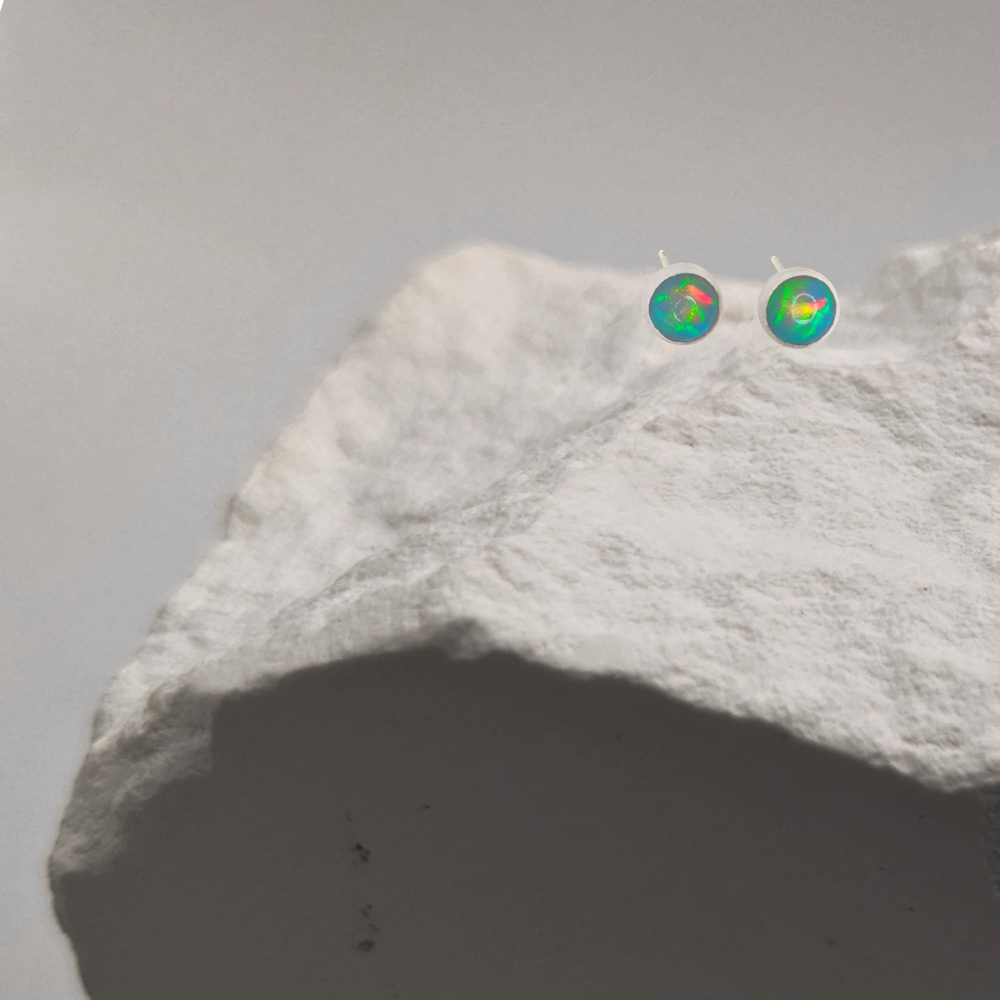 Handmade Opal Stud Earrings in Gold or Silver