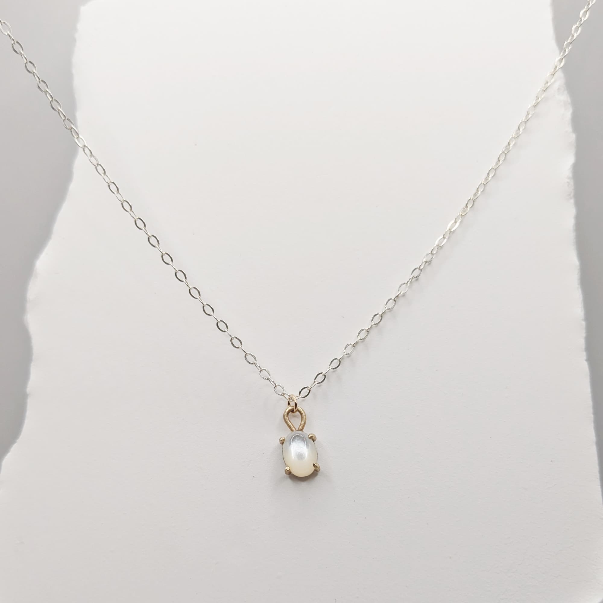 Mother of Pearl Necklace Gold Silver Handmade