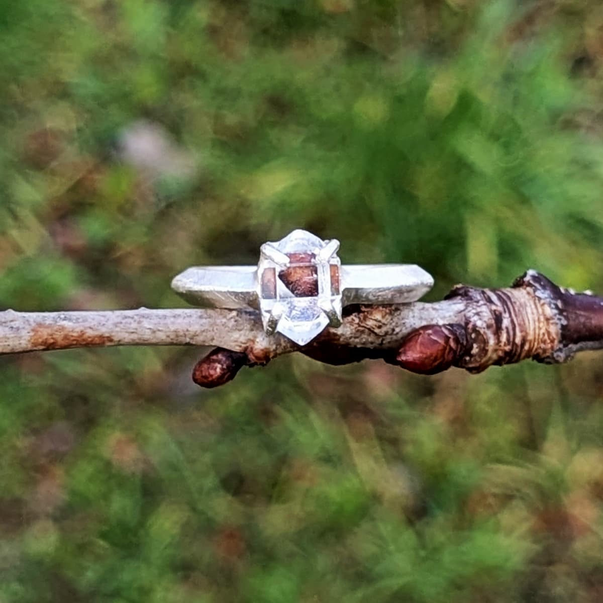 Handmade Herkimer Diamond Ring Gold Silver