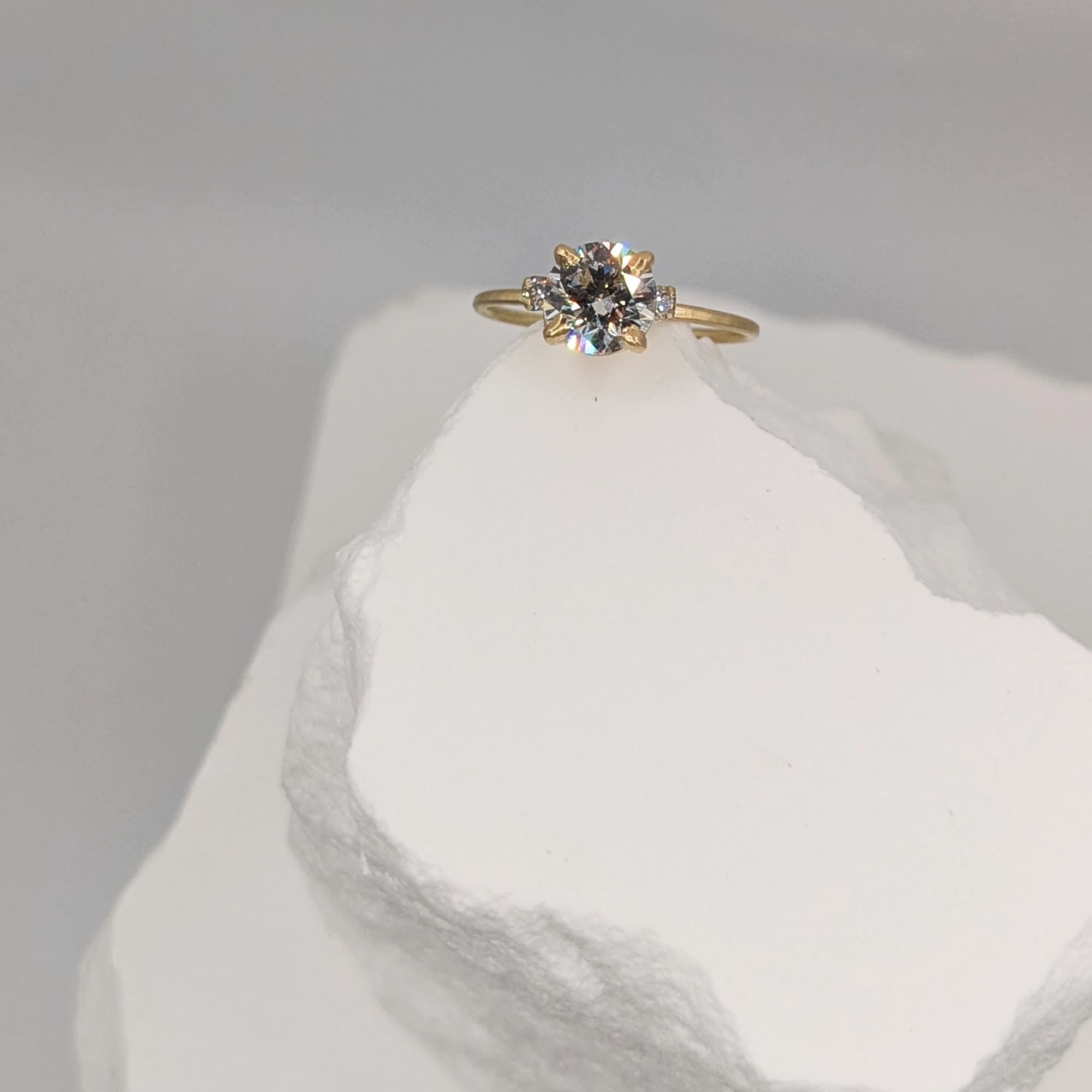 Unique Diamond Gold Engagement Ring Handmade