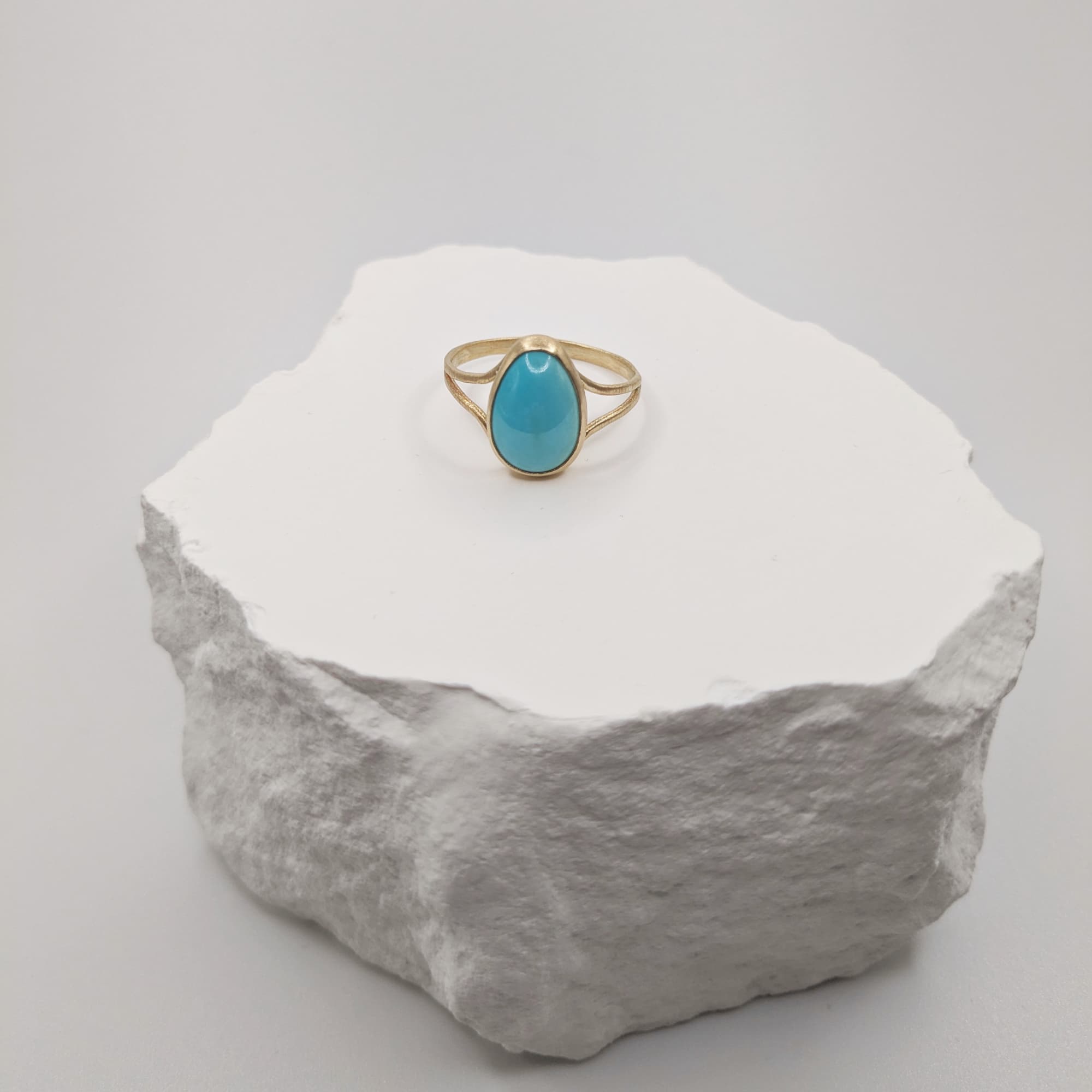 Turquoise Ring Gold Bezel Handmade